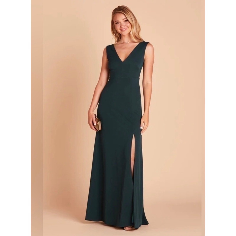 Birdy Grey Dress Womens XS Emerald Green Shamin Crepe‎ V-Neck Maxi Bridesmaid